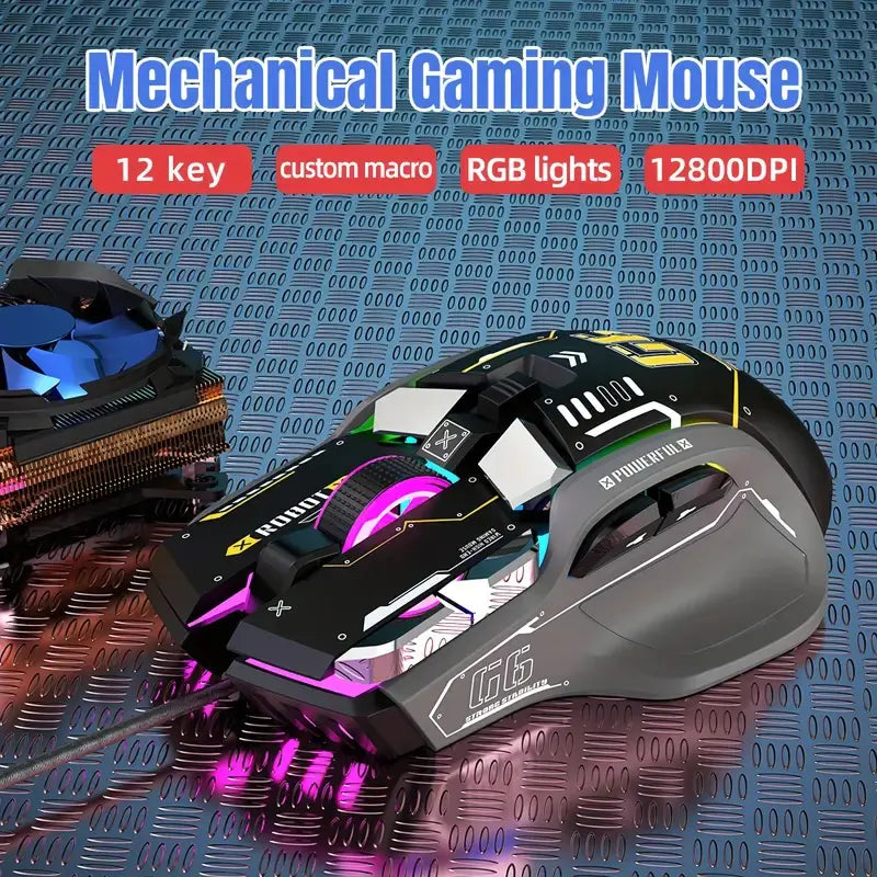 Wired Gaming Mouse with RGB Lighting and 12800 DPI